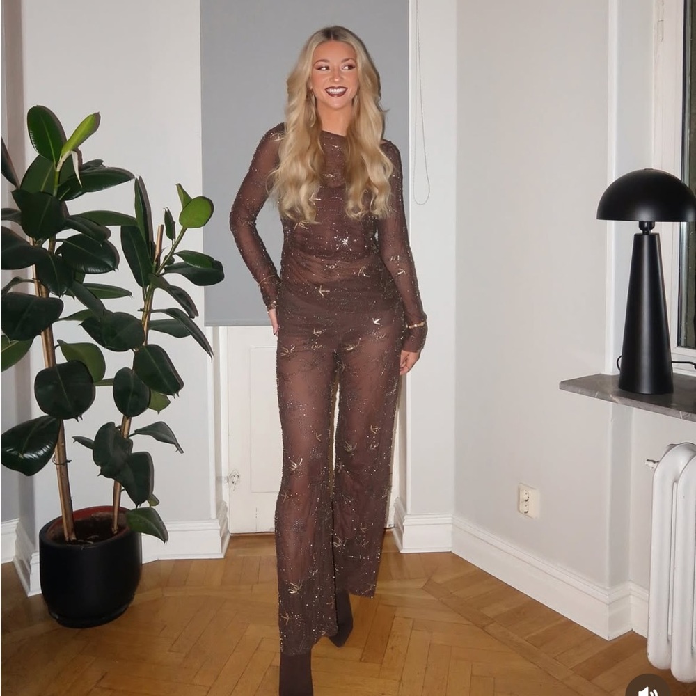 🆕(NWT) ZARA **VIRAL** Embroidered Sequin Beaded Tulle Top and Pants Set. SMALL - Picture 5 of 15